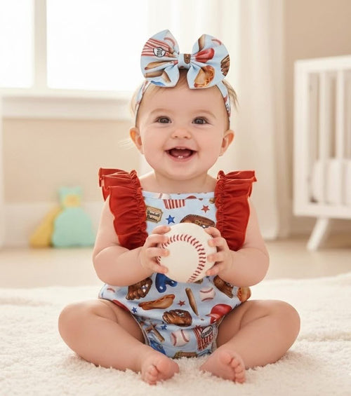 Baseball Life Girl Romper - Olive&Coop Boutique